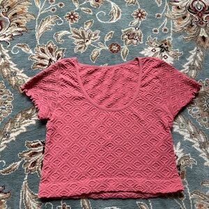 Pink Ribbed Crop Blouse with Short Sleeves